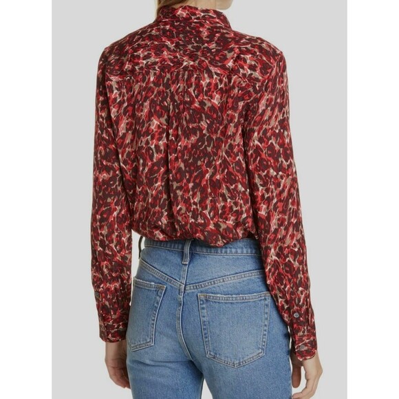 Calvin Klein Jeans Women’s Shirt long Sleeve Button Up Red Animal Print Sz L New - Picture 13 of 13